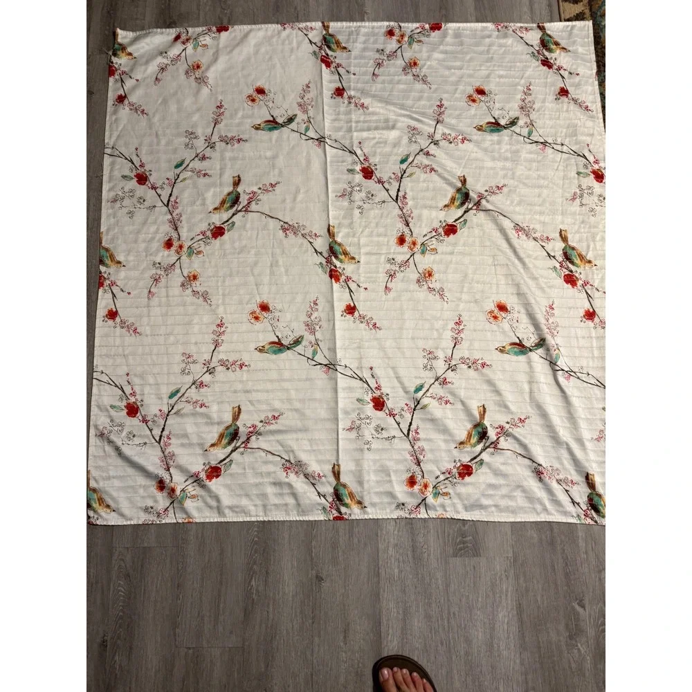 Lenox American by Design Bird and Floral Cherry Blossom Square Tablecloth White